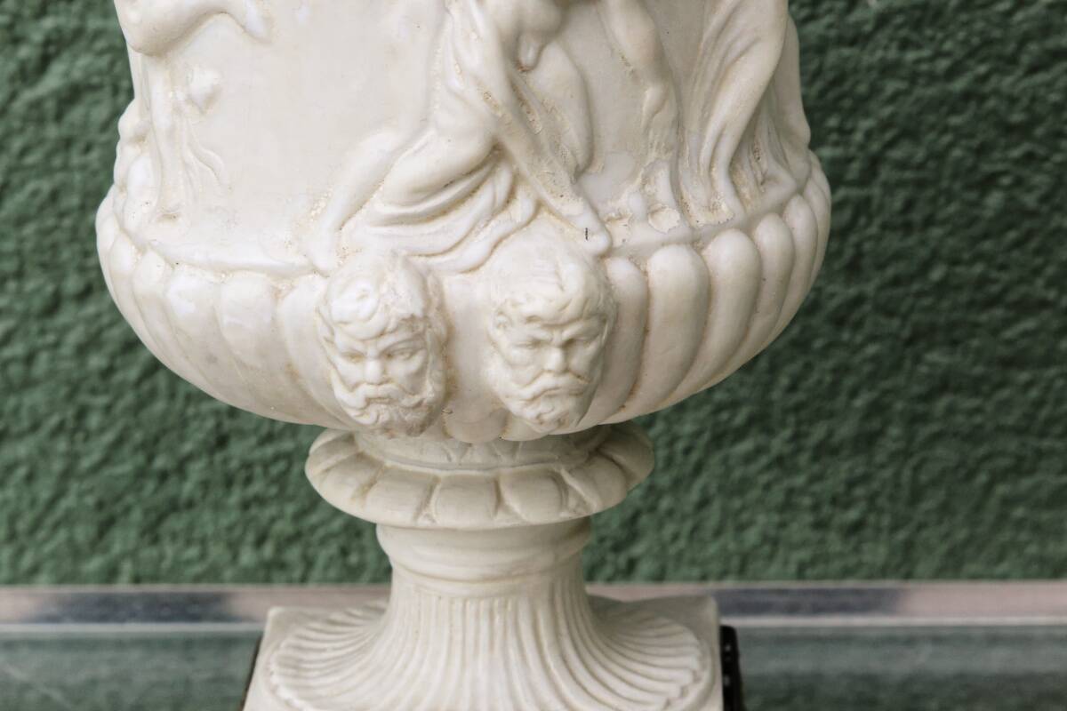 Pair of Medicis Borghese vases in porcelain biscuit and brass.