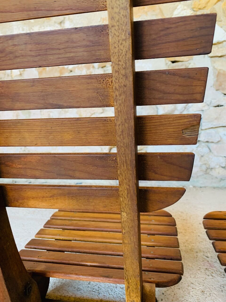 Pair of vintage folding chairs with slats, 1950-1960