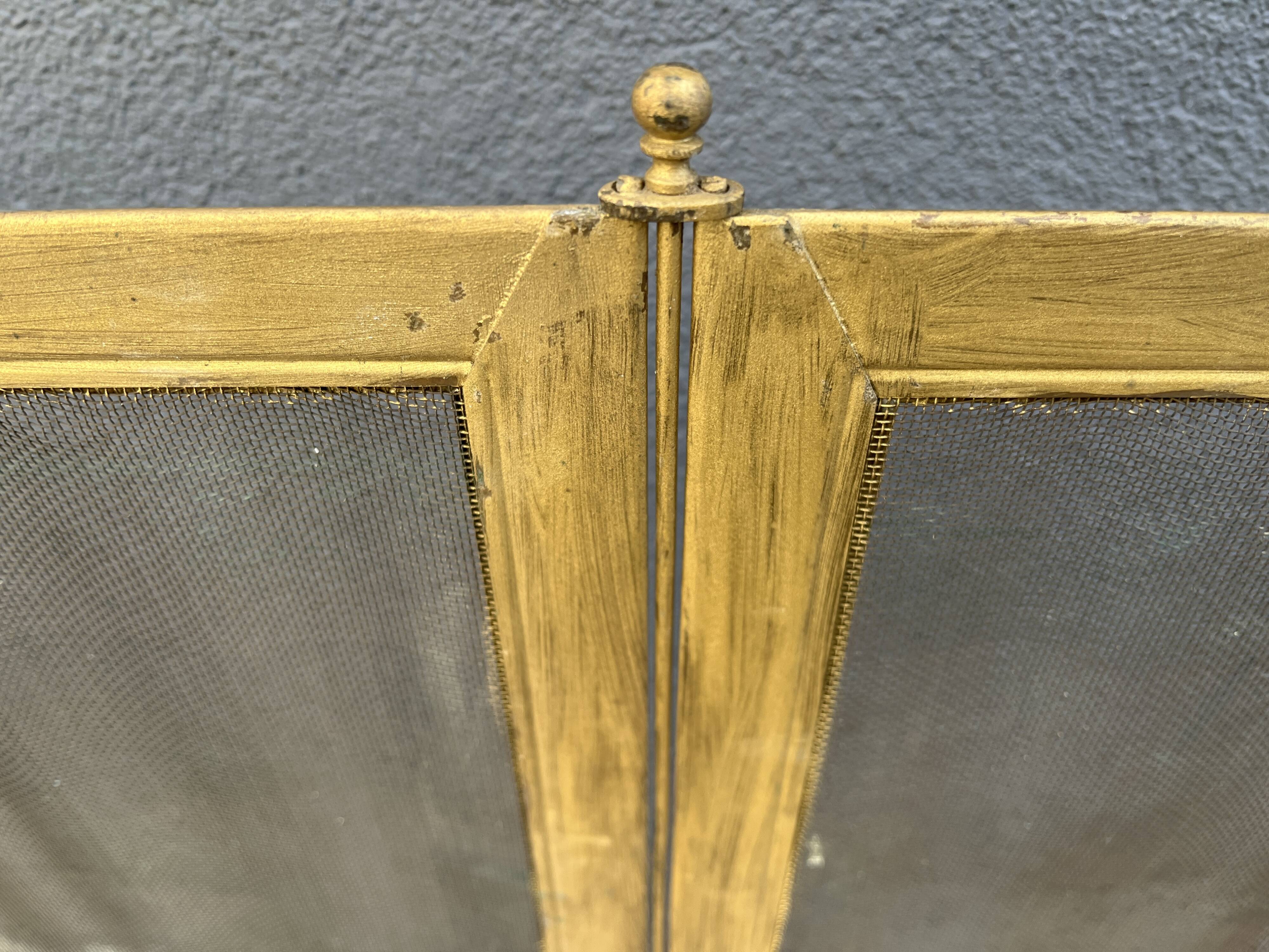 Antique 19th century fireplace screen, Bouhon Frères spark arrester