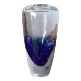 Murano vase in blue and white bubble glass