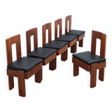 Ensemble de 6 chaises brutalistes en bois massif, Italie, années 1960