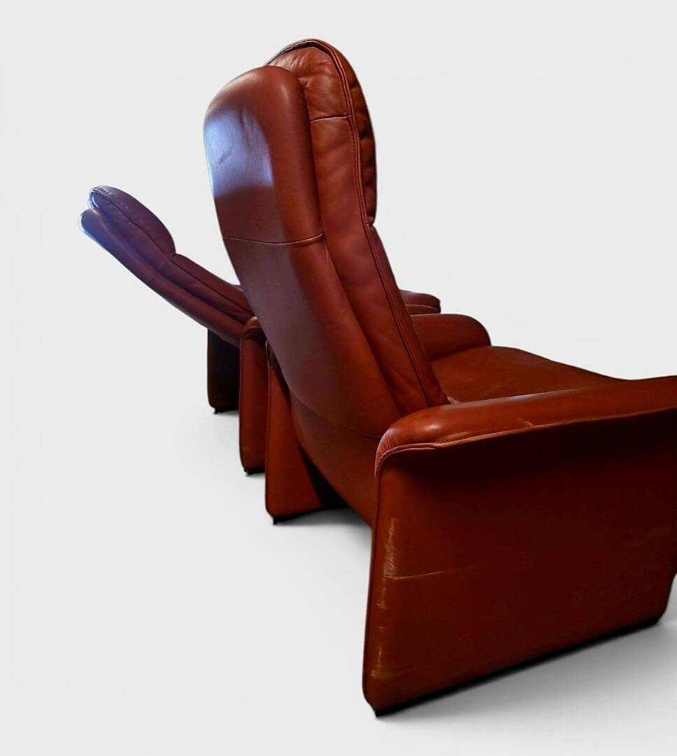 Pair of reclining lounge chairs DS 50 De Sede – Cognac Leather