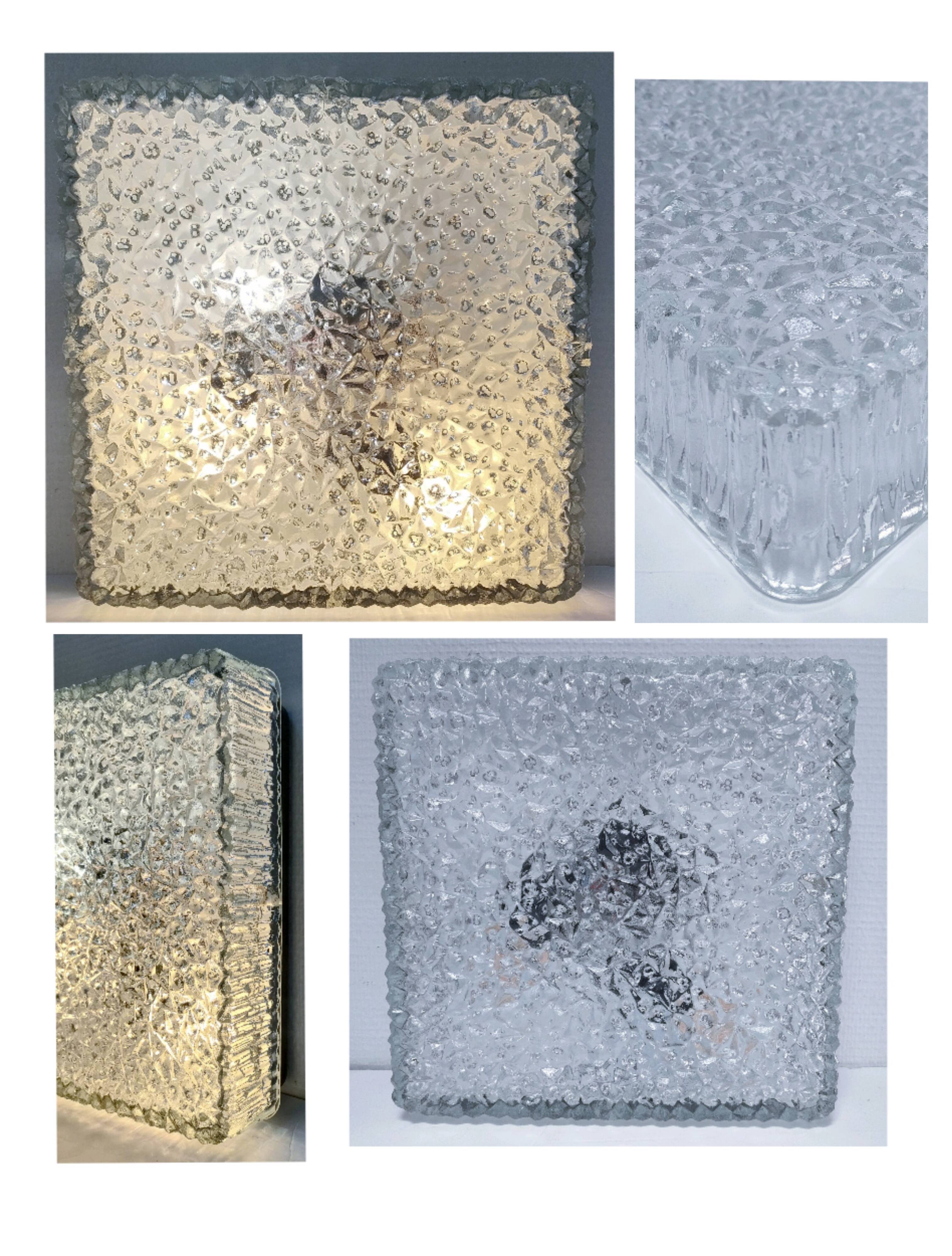 Holophane square wall lamp XL glass design 60s
