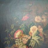 Tableau ancien Bouquet de fleurs huile sur toile nature morte 19ème siècle