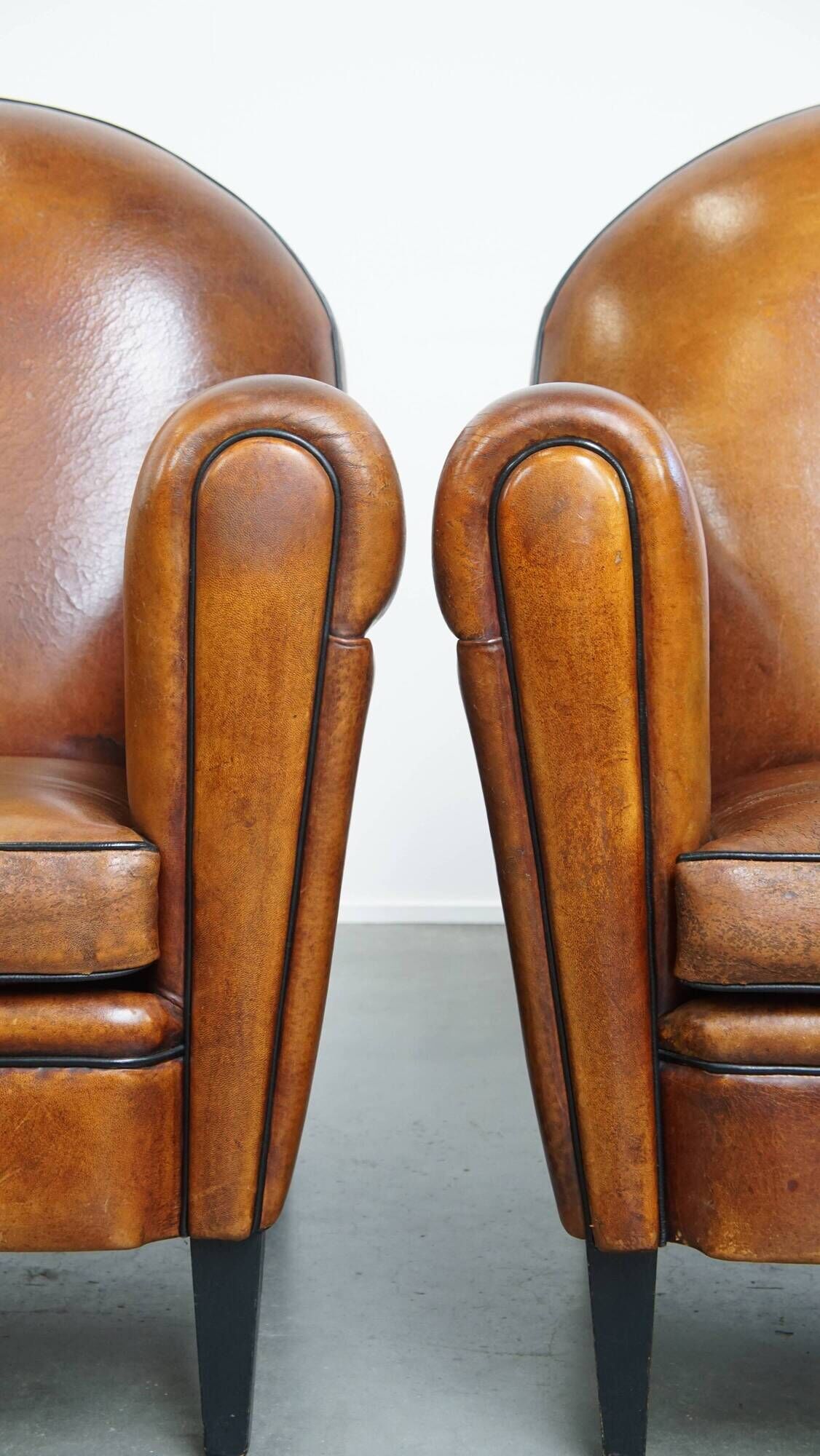Set of 2 Vintage Sheepskin Leather Design Chairs