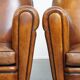 Set of 2 Vintage Sheepskin Leather Design Chairs