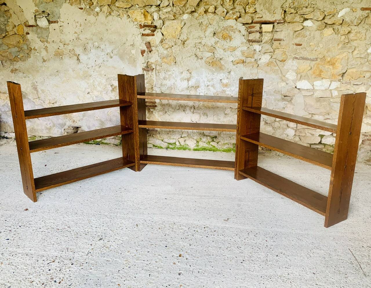 Set of 3 Vintage Modular Oak Bookcases