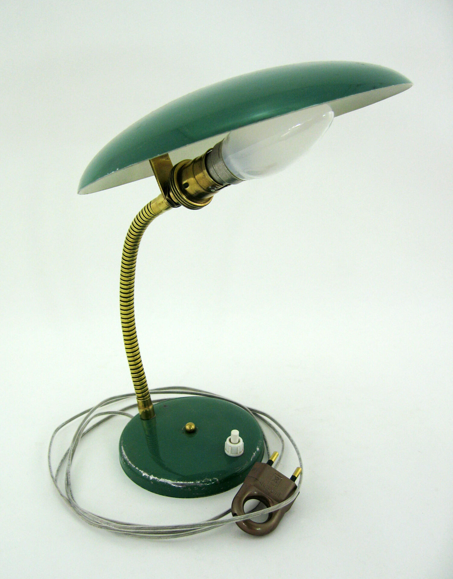 UFO desk lamp in green lacquered metal and brass