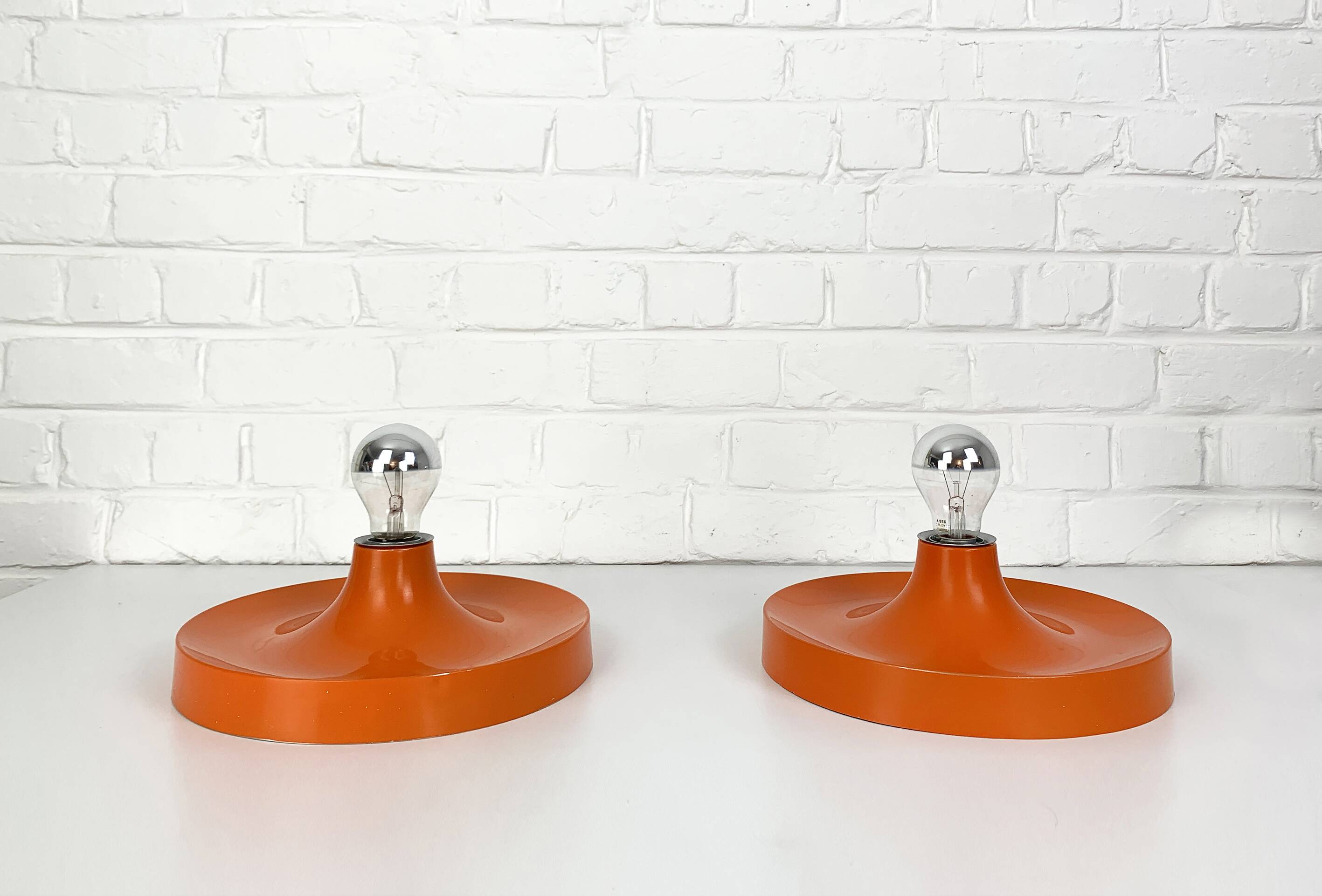 Pair of Space Age Teka wall lights, Germany in aluminum, Flush, Disc, 1960-70