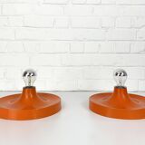 Pair of Space Age Teka wall lights, Germany in aluminum, Flush, Disc, 1960-70