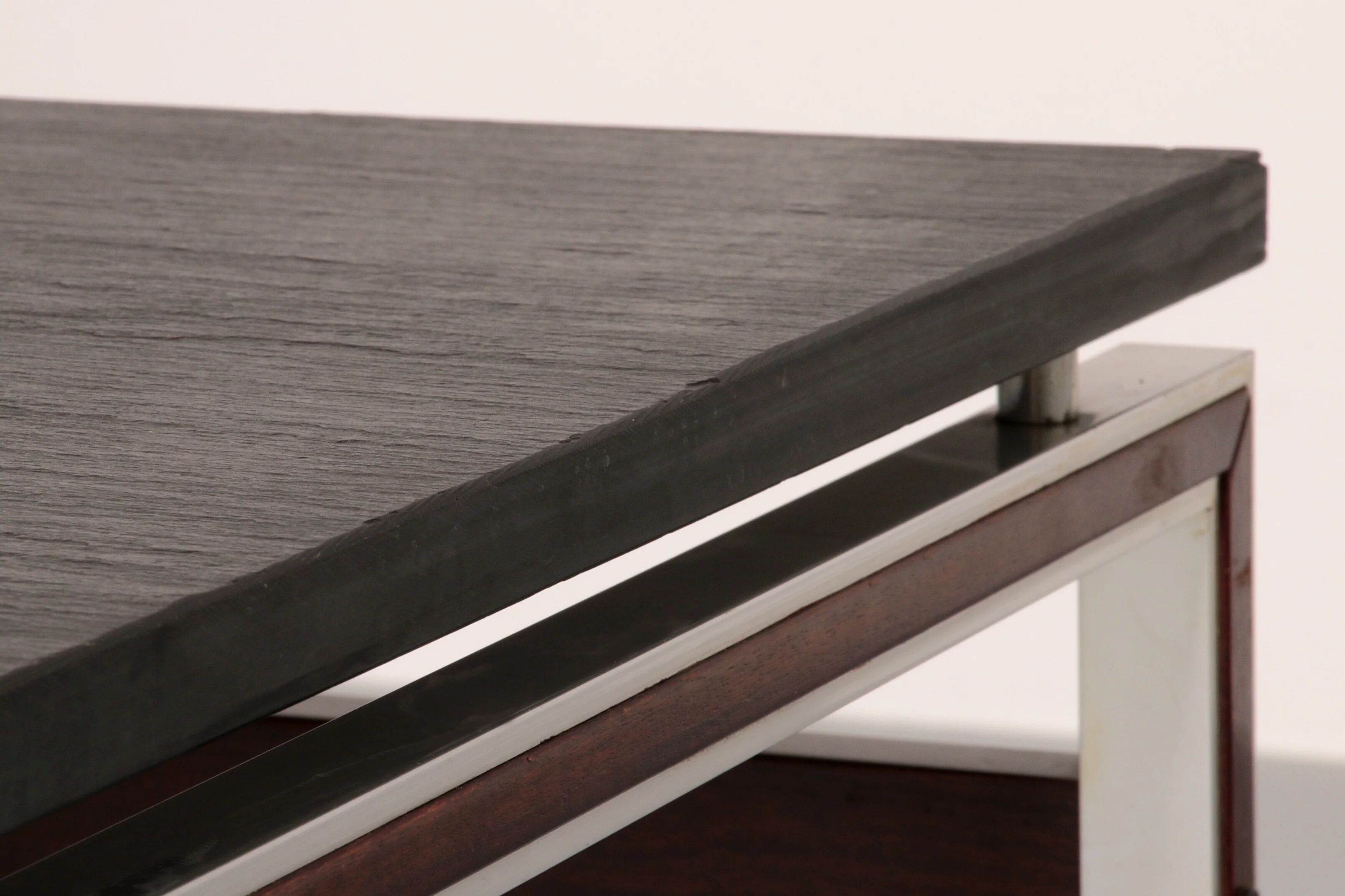 Table basse en ardoise, chrome et bois, 1970 Danemark