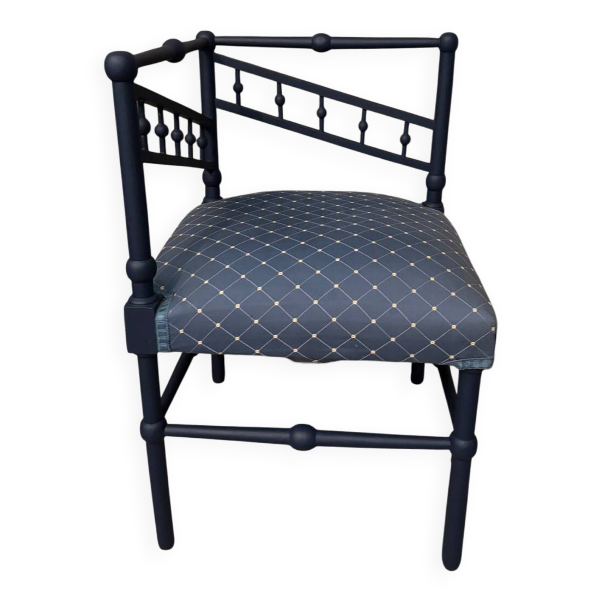 Antique corner armchair, midnight blue
