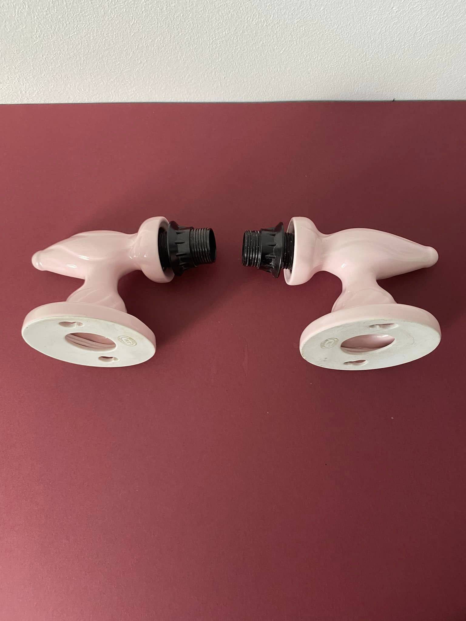 Pair of pink porcelain sconces, JM Porcelaine de Limoges