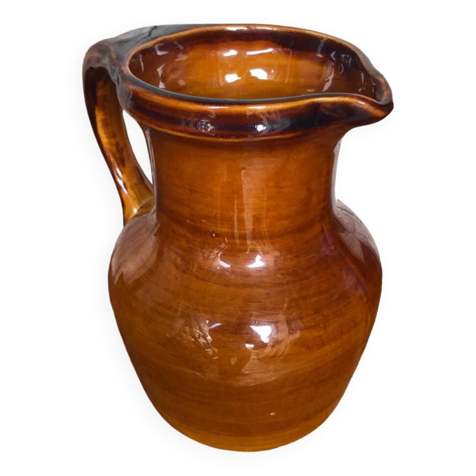 Old ST CLÉMENT vintage brown ceramic pitcher