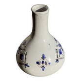 Small vintage white soliflore vase with blue geometric patterns H12