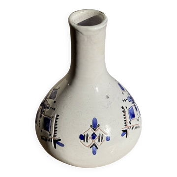 Petit vase soliflore vintage blanc à motifs géométriques bleus H12