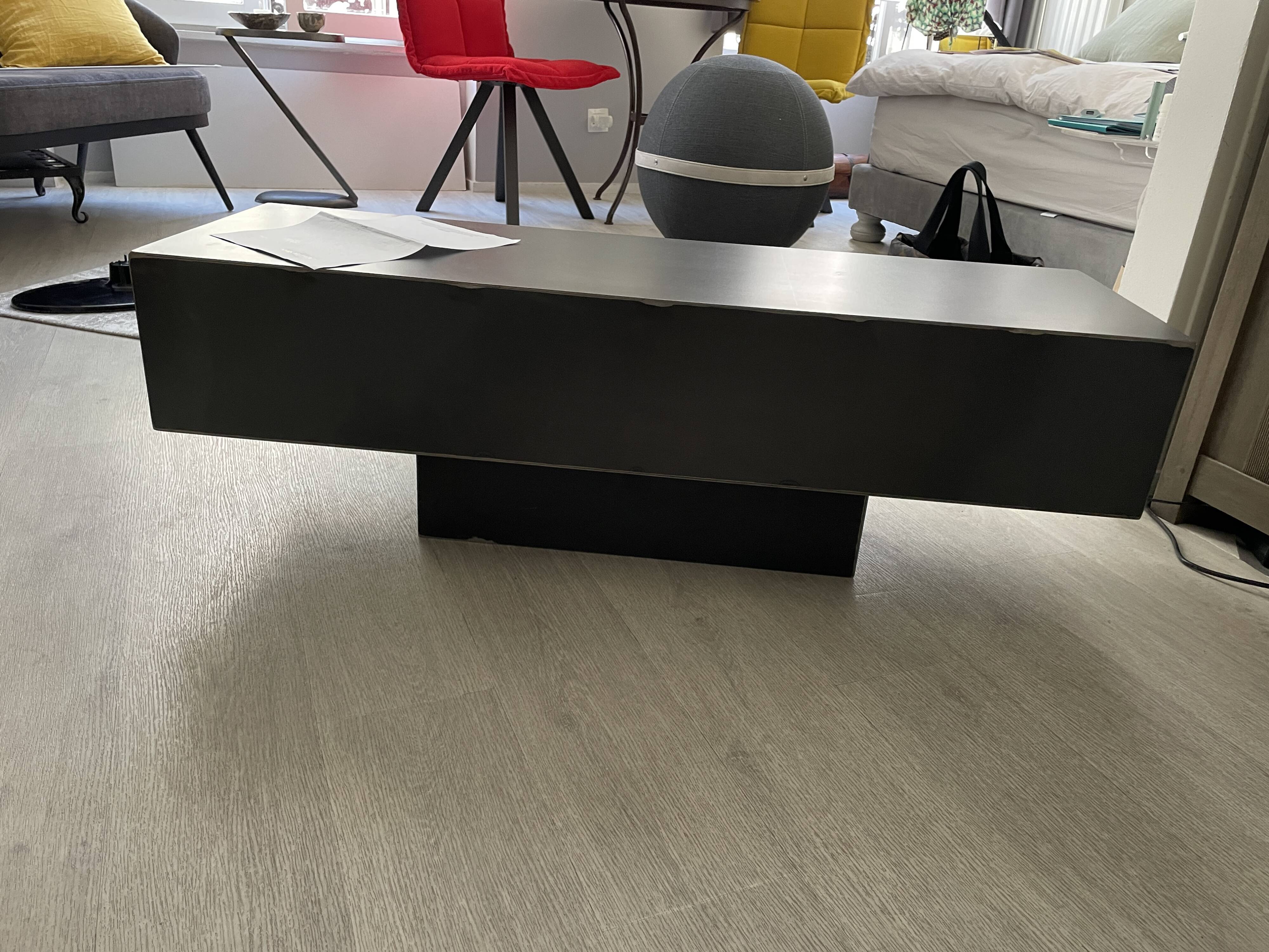 Metallica low console, raw steel storage unit