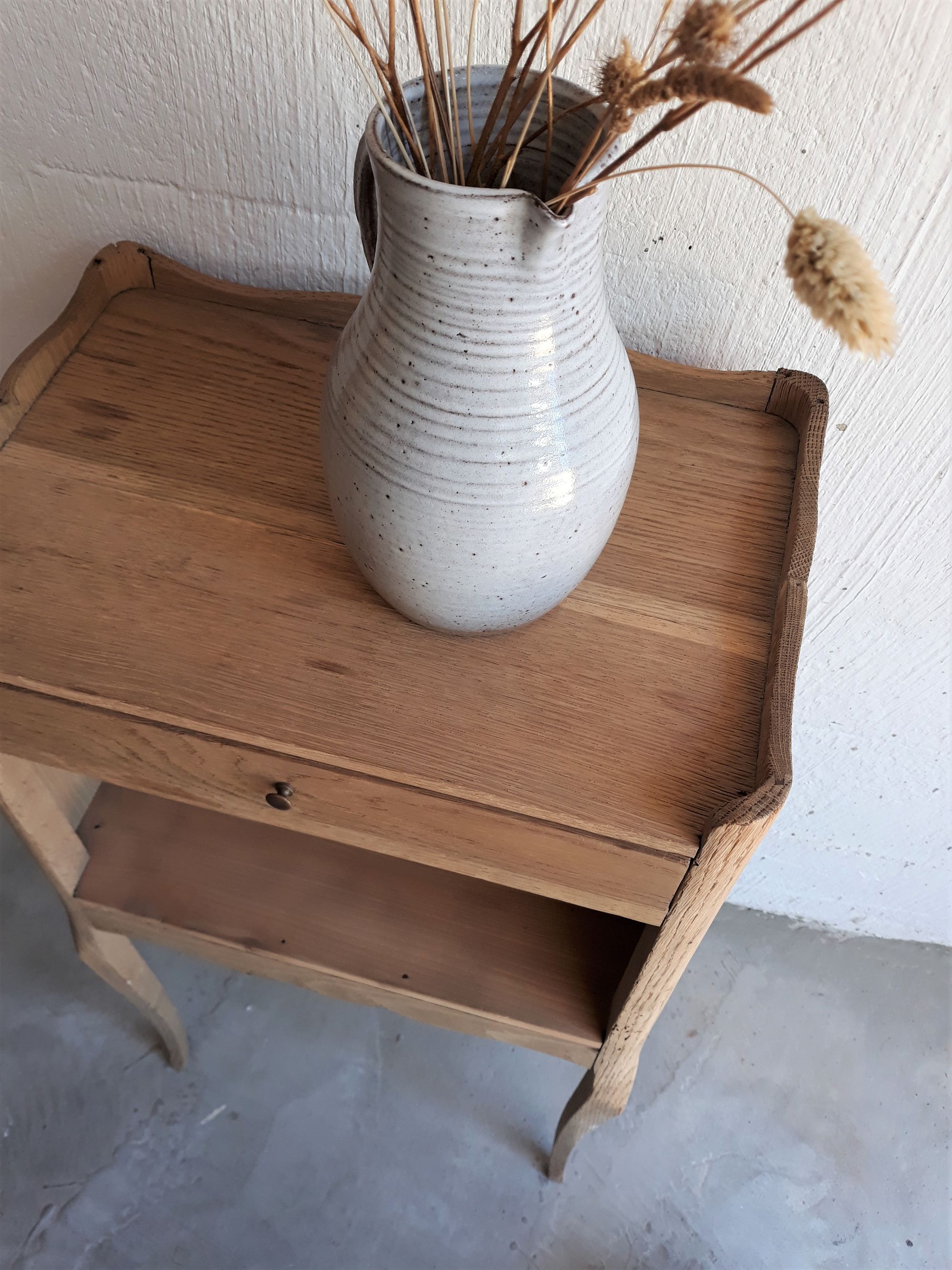 Vintage wooden bedside - Louis XV style nightstand in Oak