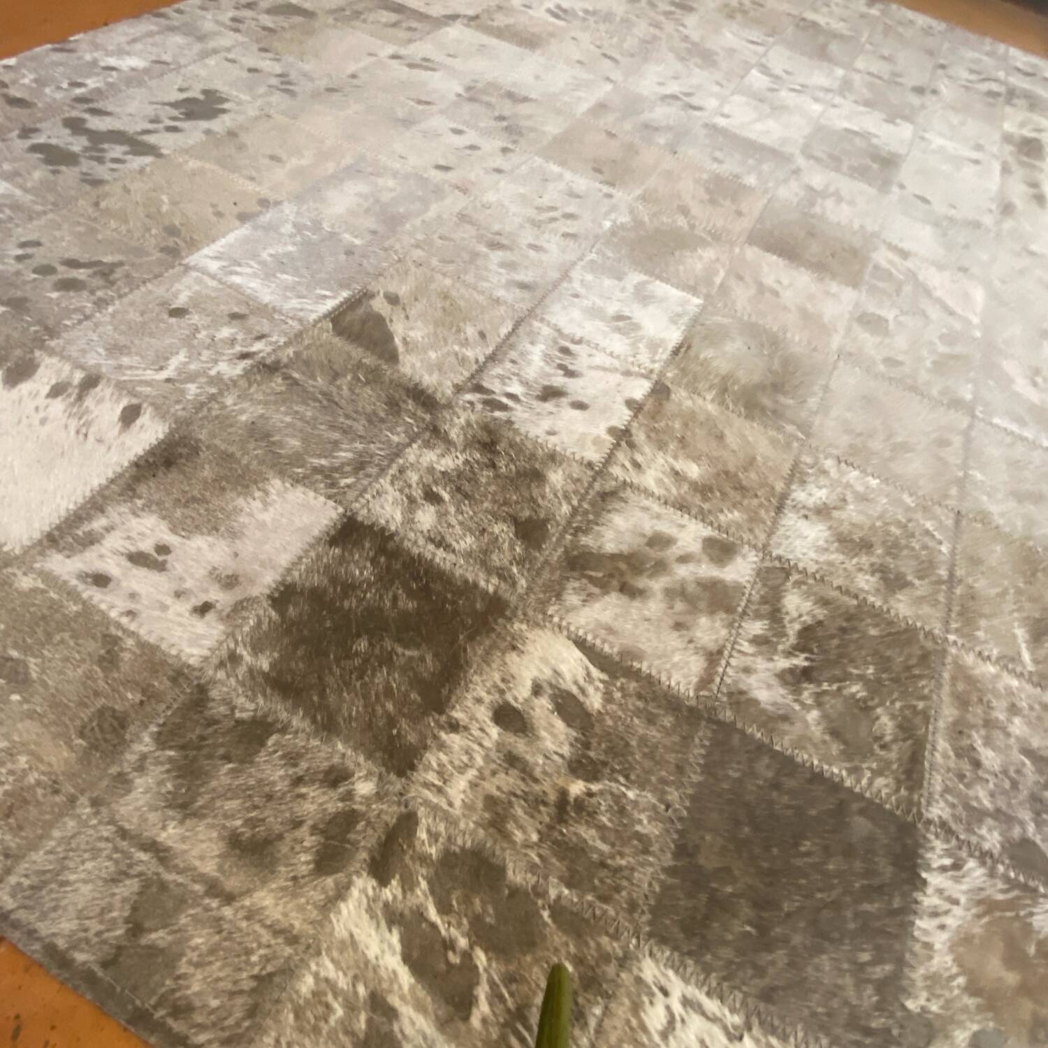 Cowhide rug, silver-grey patchwork