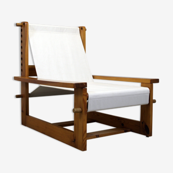 Italian brutalist pine sling chair