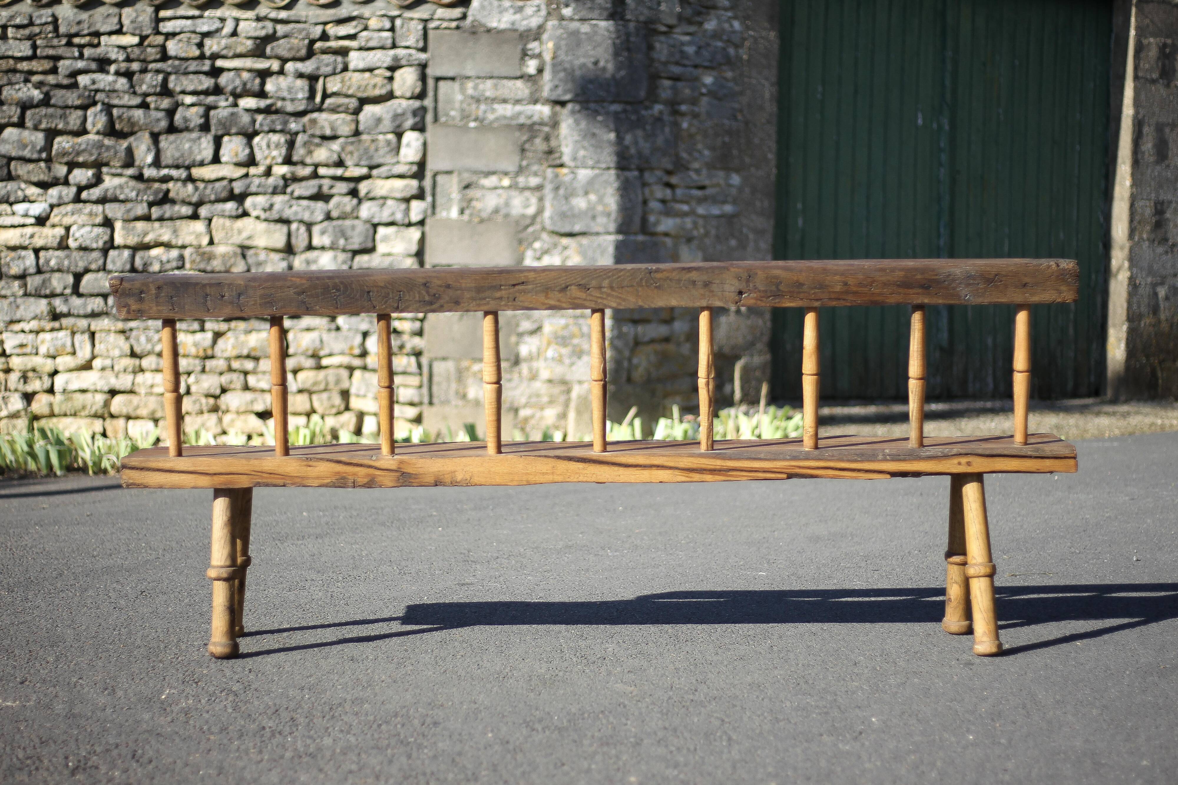Large vintage wooden bench, old wooden bench, handcrafted bench, brutalist, entrance hall