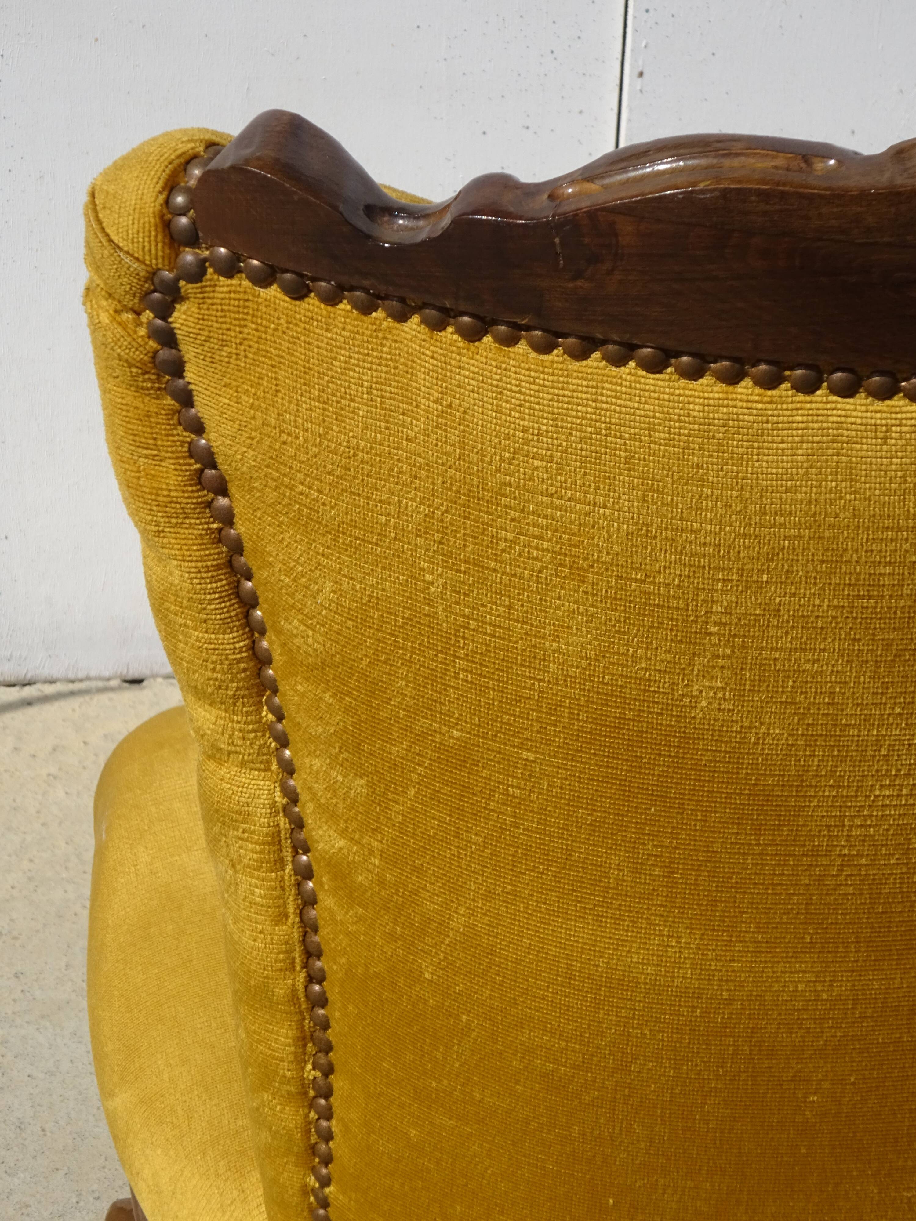 Golden yellow velvet armchairs
