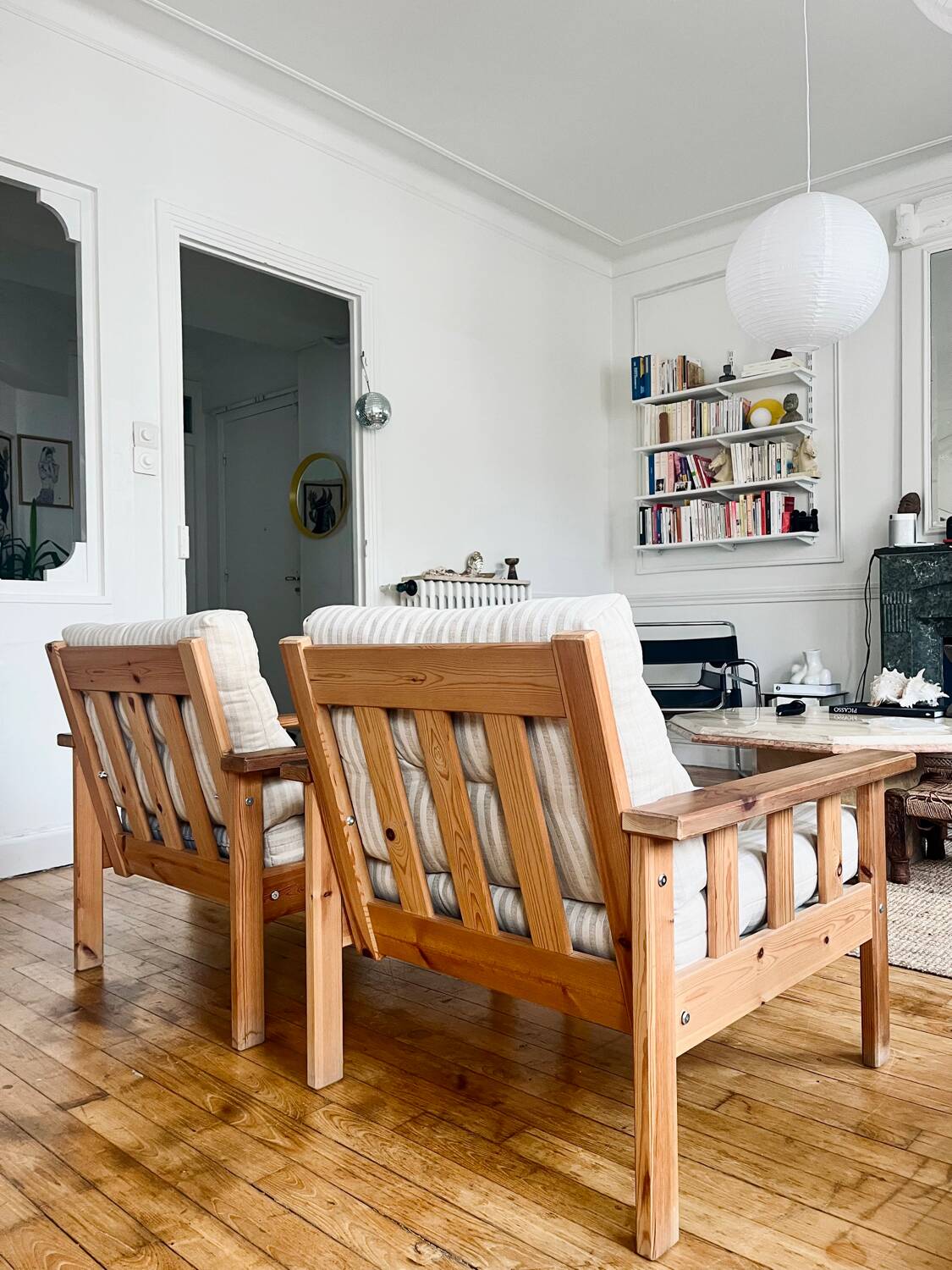 Pair of pine armchairs, 1980s, Sweden