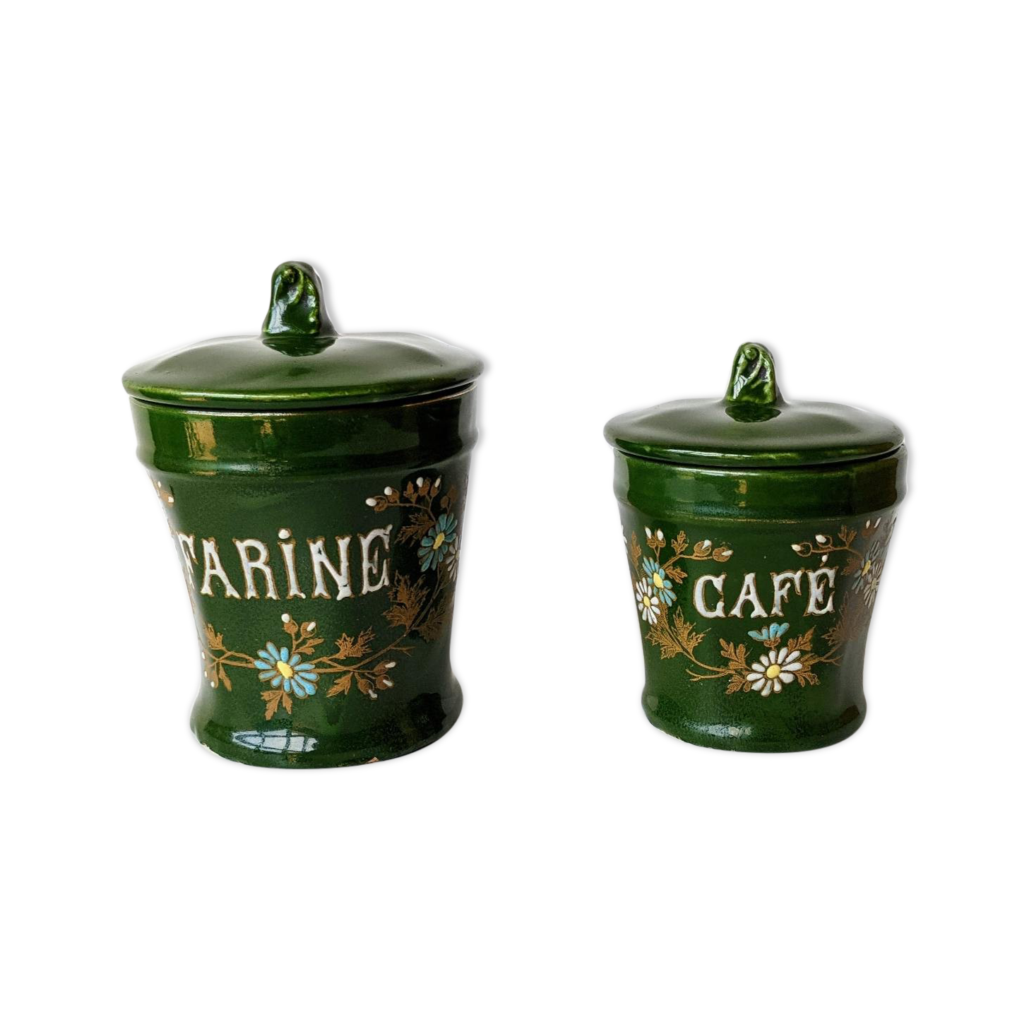 Spice pots enamelled floral decoration