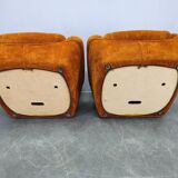 Pair of Italian Space Age Lounge Chairs, Orange Upholstery, 1970s