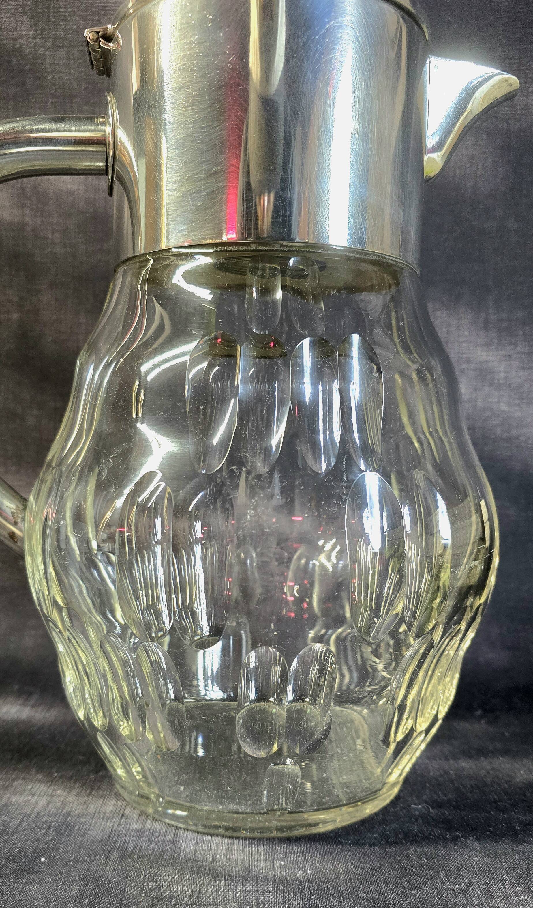 WMF jug / glass and silver-plated metal pouring vessel with filter, 1930s/40s