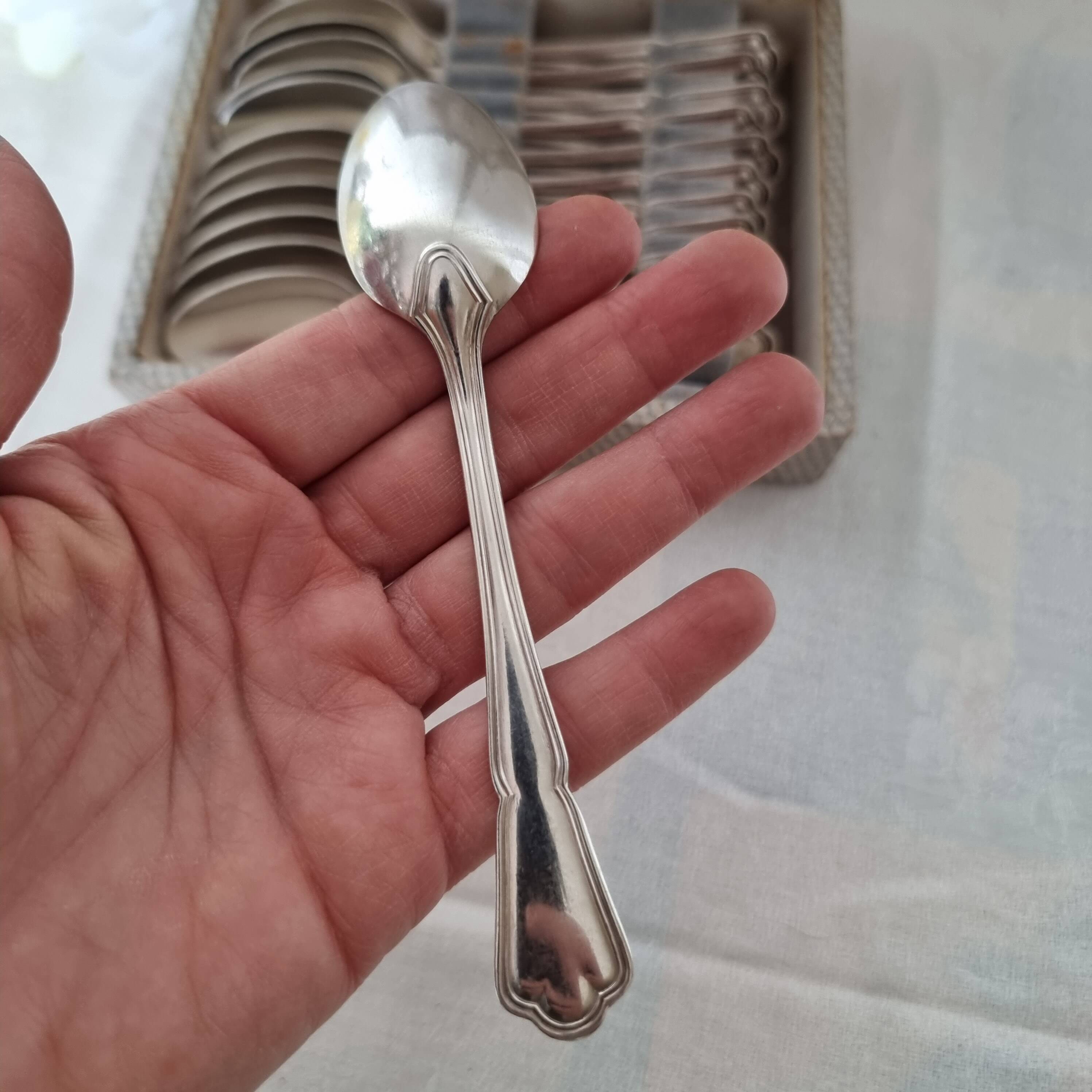 Set of 12 silver-plated coffee or dessert spoons from the E brand