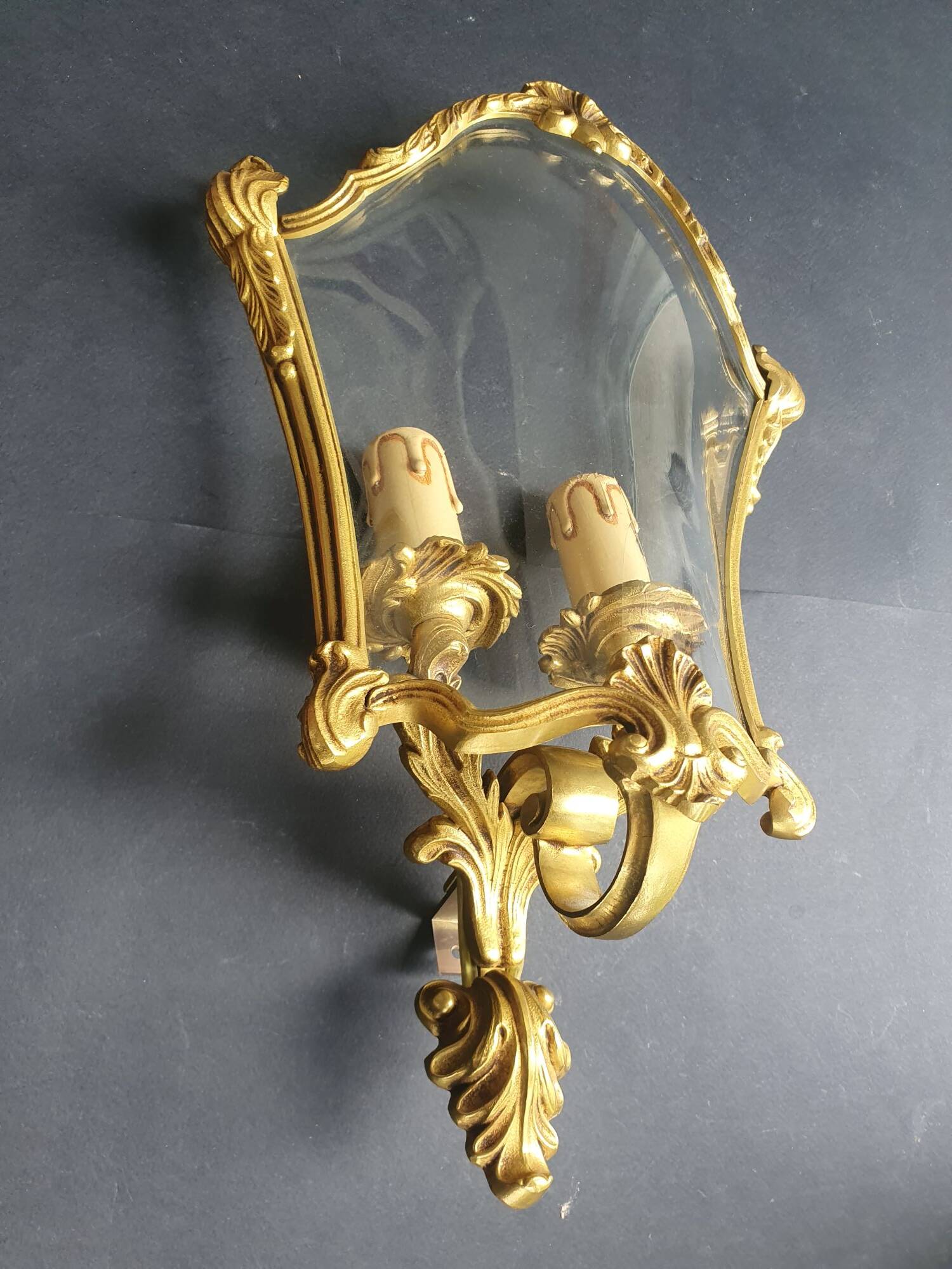 Vintage Louis XVI bronze corner wall sconce Lucien Gau Paris