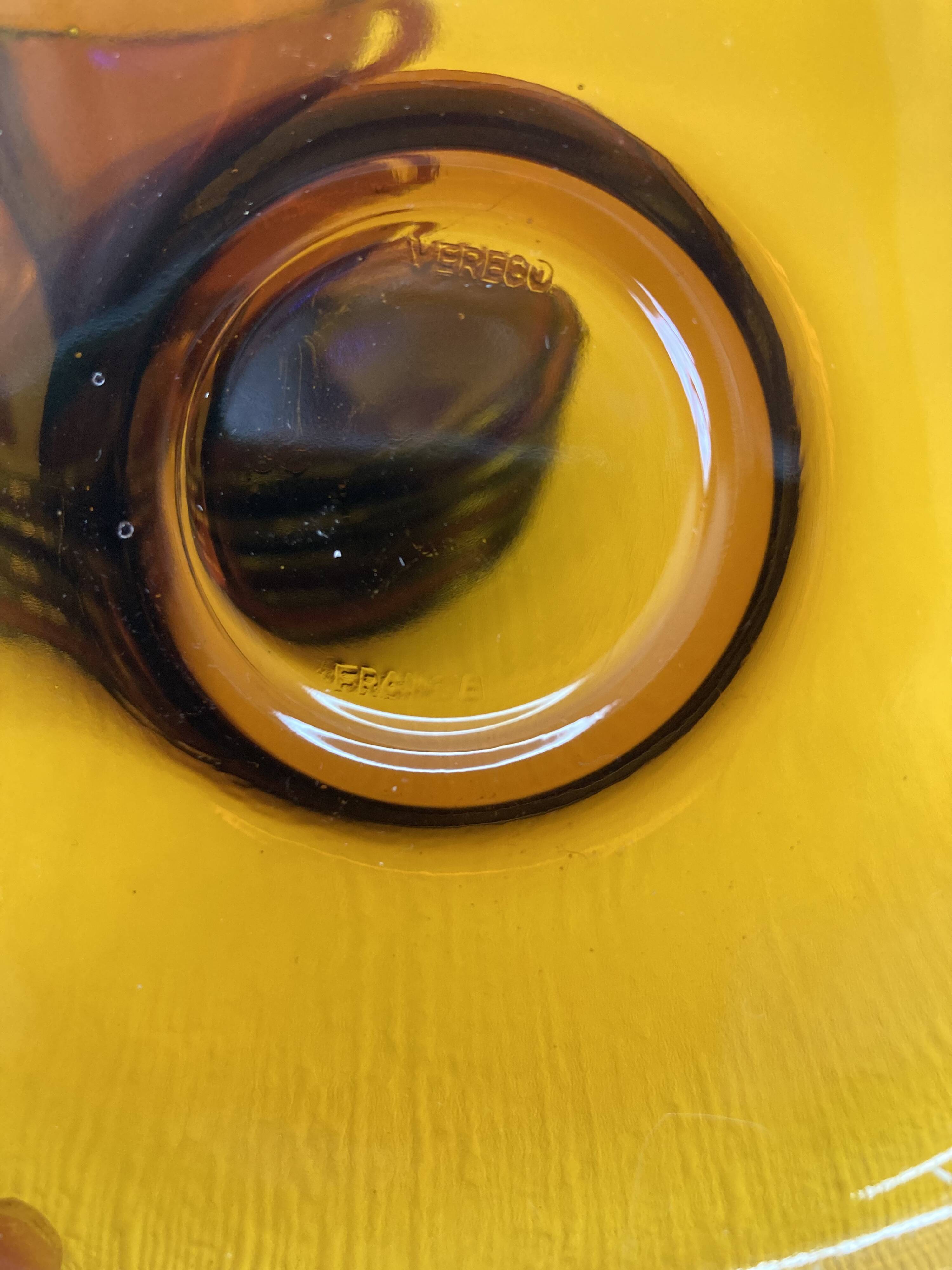 Service of 6 coffee cups and saucers Vereco amber glass design 1970