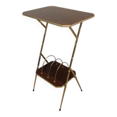 Mahogany and gold metal stool in faux-bamboo style.