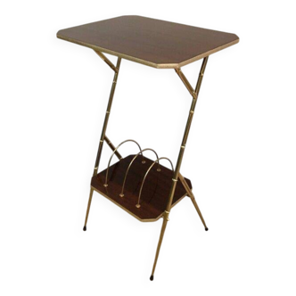 Mahogany and gold metal stool in faux-bamboo style.