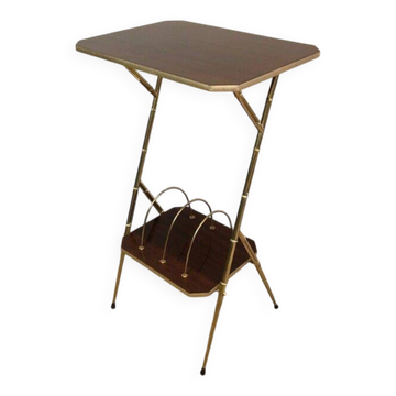 Mahogany and gold metal stool in faux-bamboo style.
