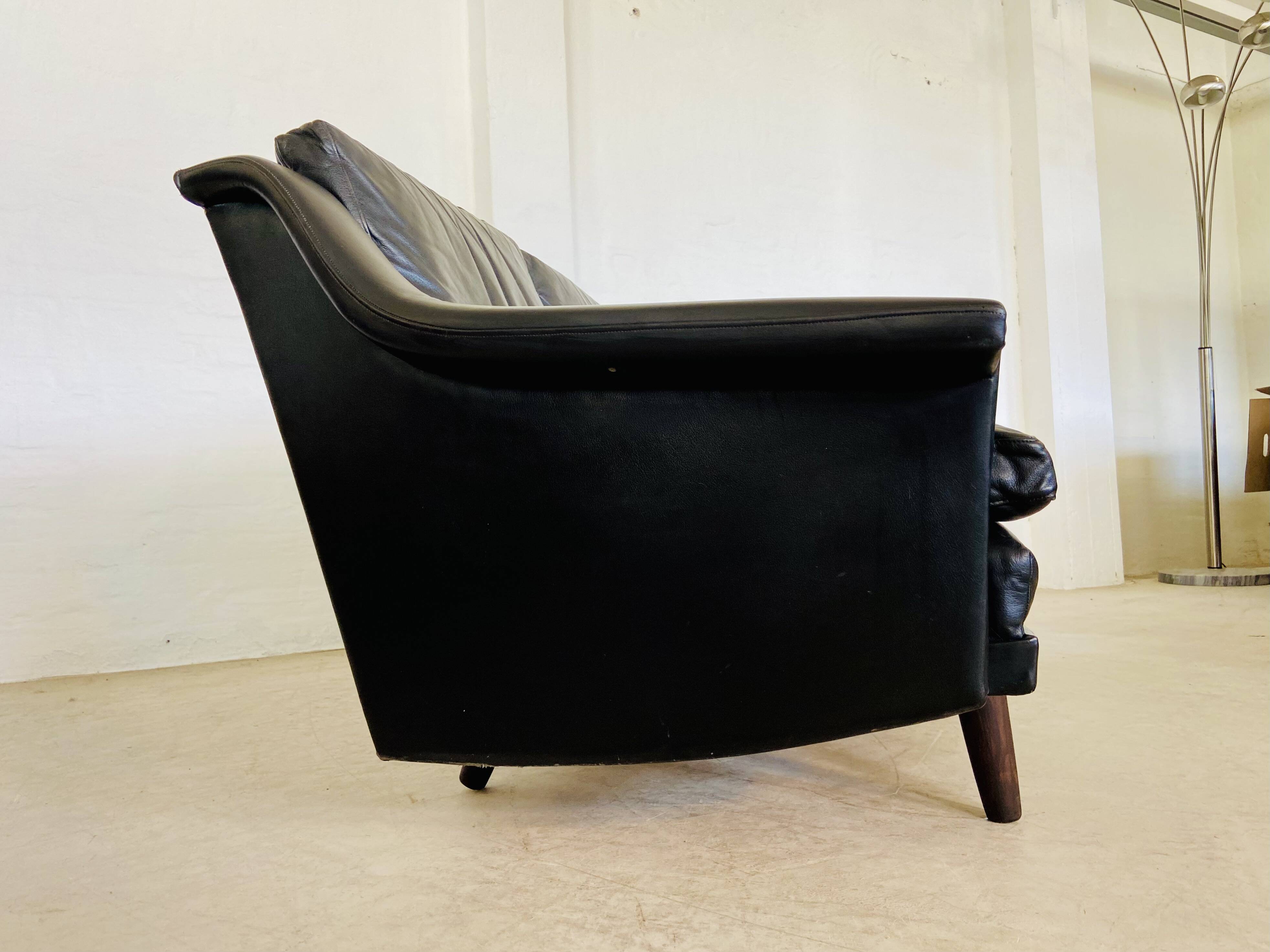 Vintage Danish Mid-Century Georg Thams 3-Seater Sofa in Black Leather, 1960