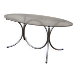 Vintage oval design table in smoked glass and chrome legs
