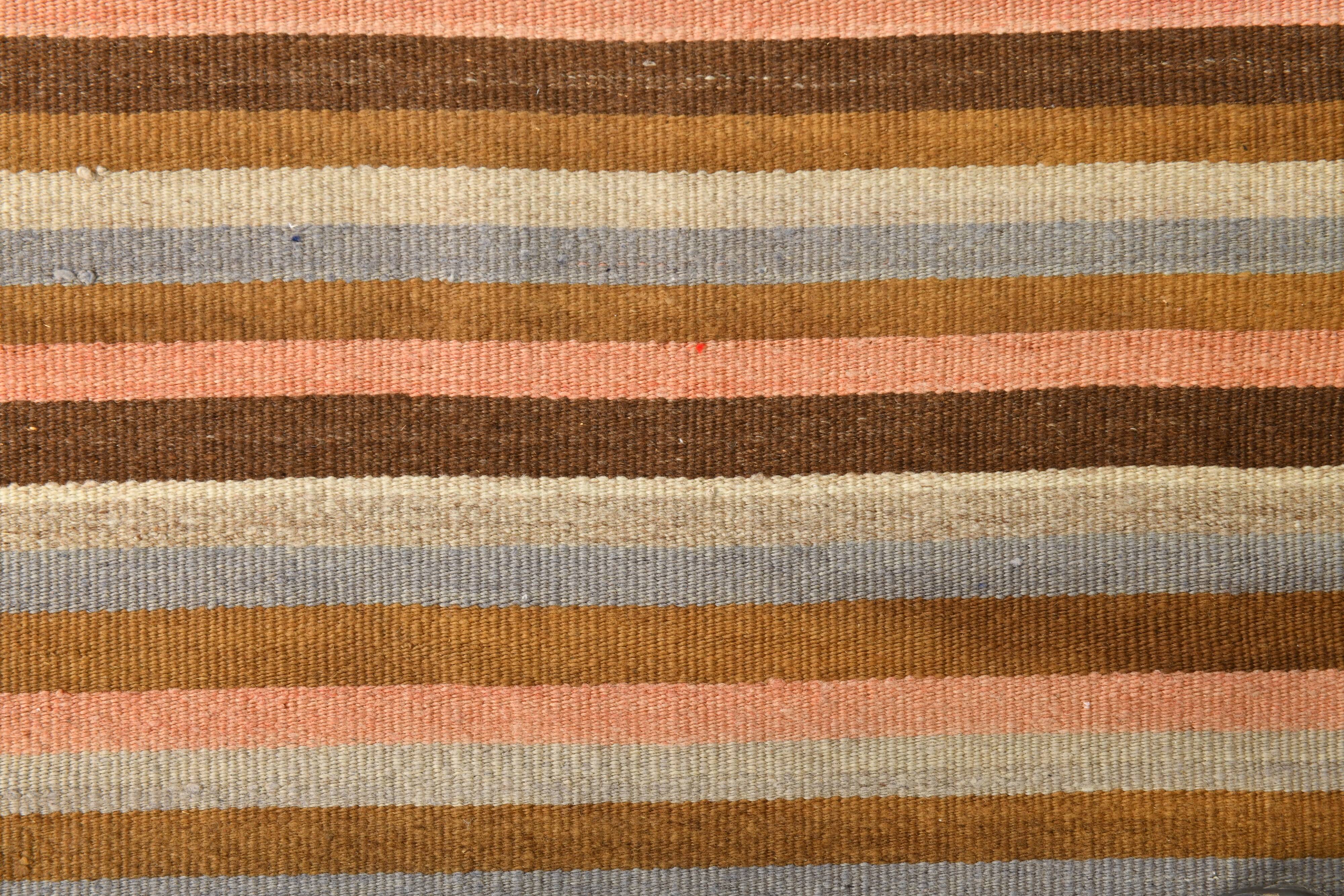 5x7 Salmon & Brown Striped Handmade Kilim Rug, 142x225Cm