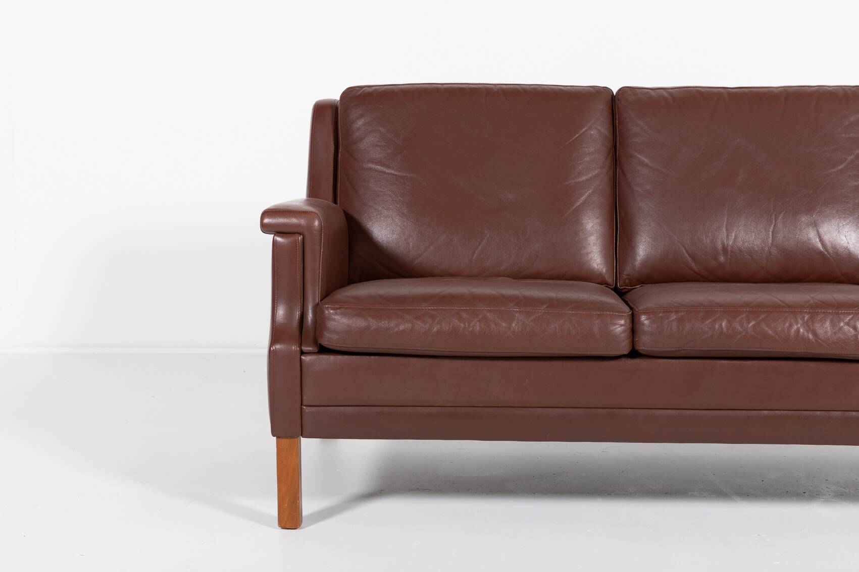 Canapé vintage en cuir marron de Mogens Hansen, Danemark 1980