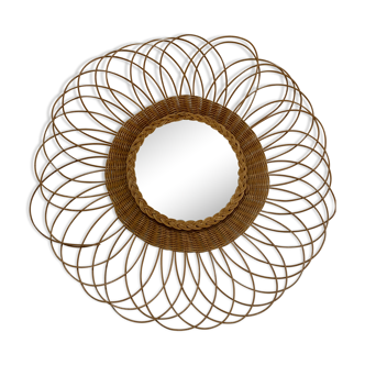 Large mirror wicker sun vintage 63cm