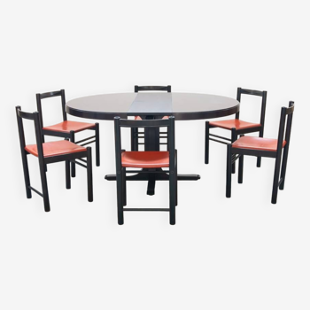 Table et 6 chaises mod. ibisco, 70's/80's