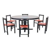 Table and 6 chairs mod. ibisco, 70's/80's