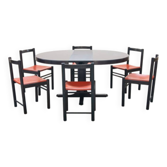 Table and 6 chairs mod. ibisco, 70's/80's