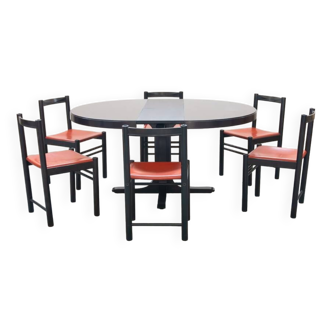 Table et 6 chaises mod. ibisco, 70's/80's