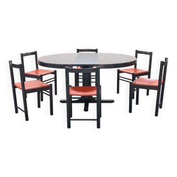 Table and 6 chairs mod. ibisco, 70's/80's