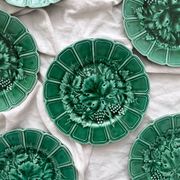 6 assiettes à dessert faïence en barbotine feuilles de vigne Sarreguemines