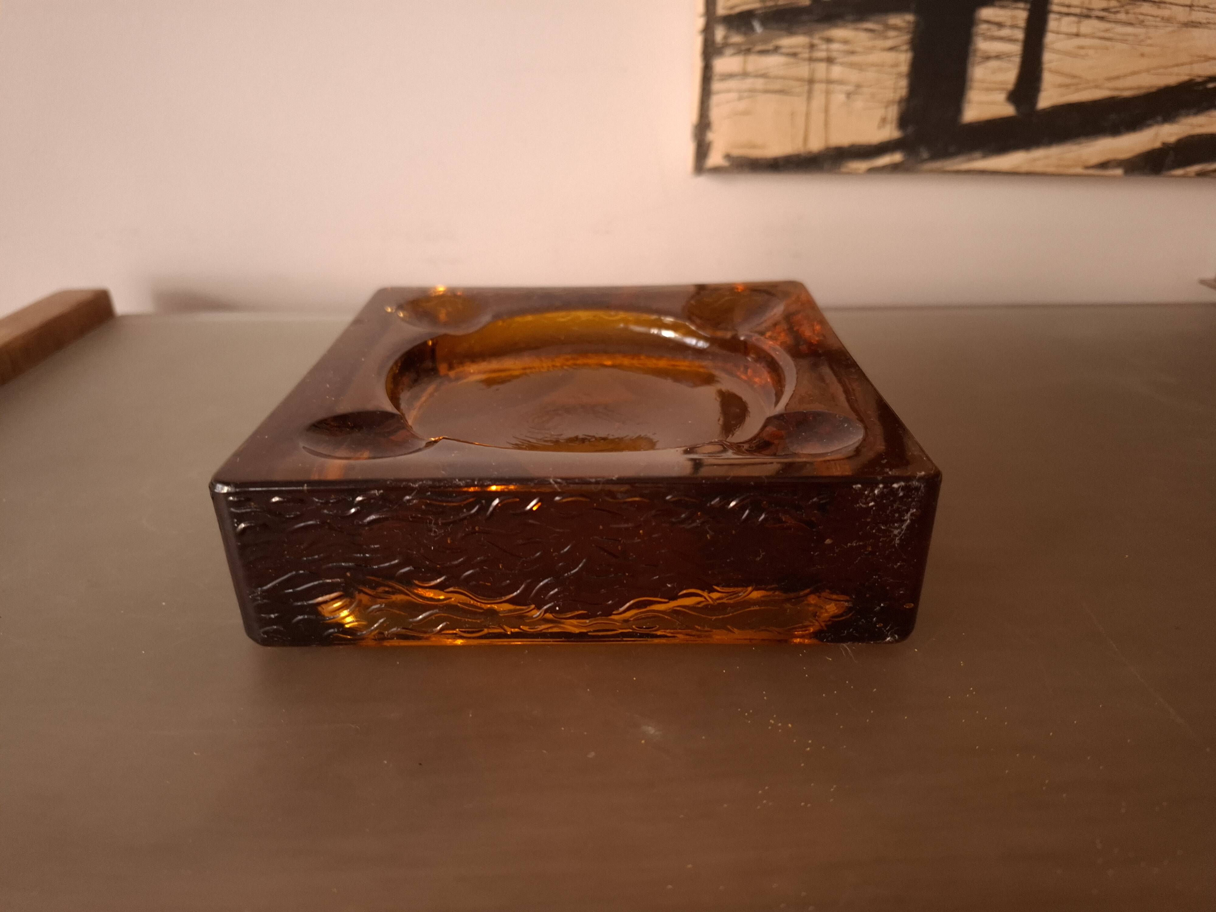 Ashtray, blown glass pocket emptying tray vintage 70's