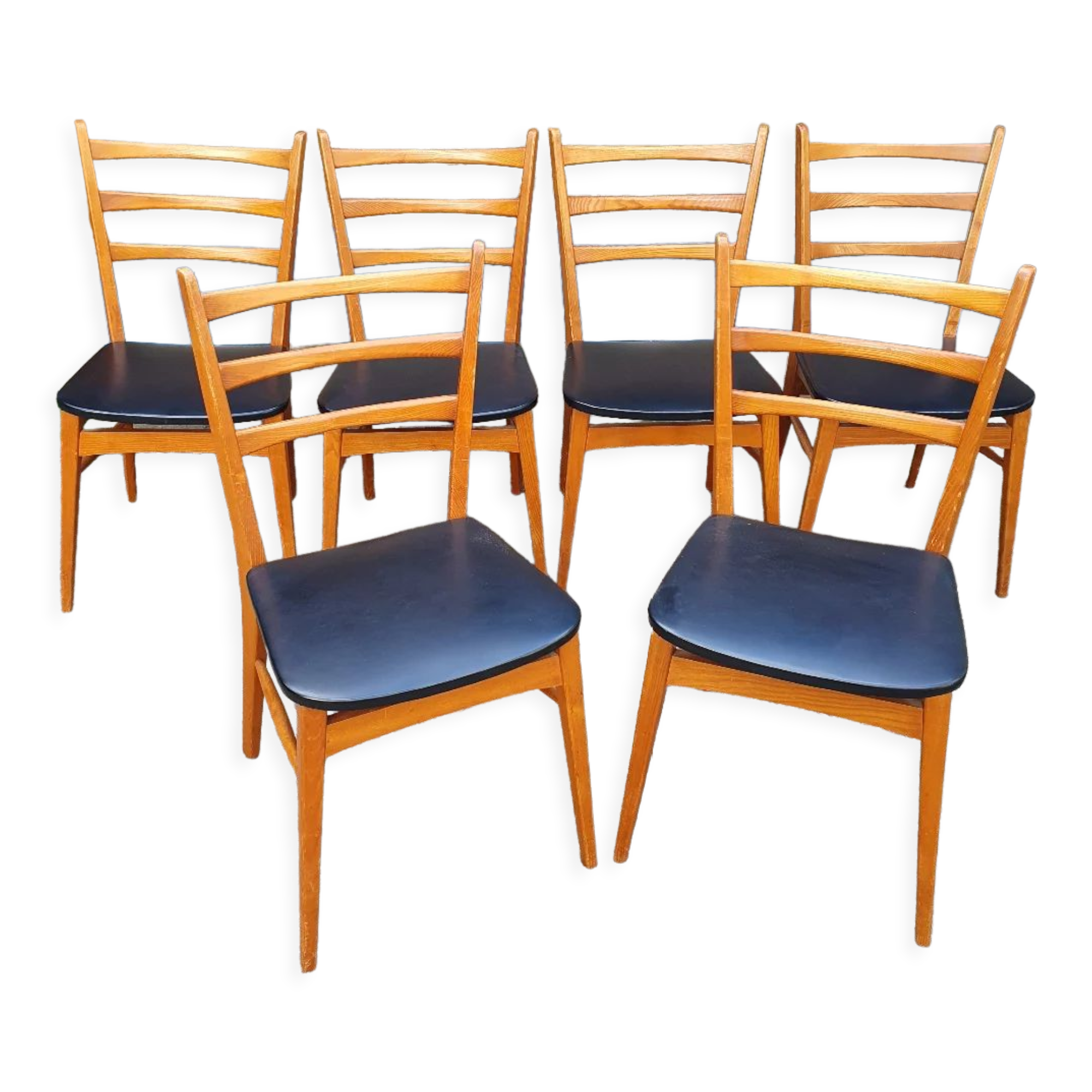 Set of 6 teak chairs and imitation black leather an 60 scandinavian design