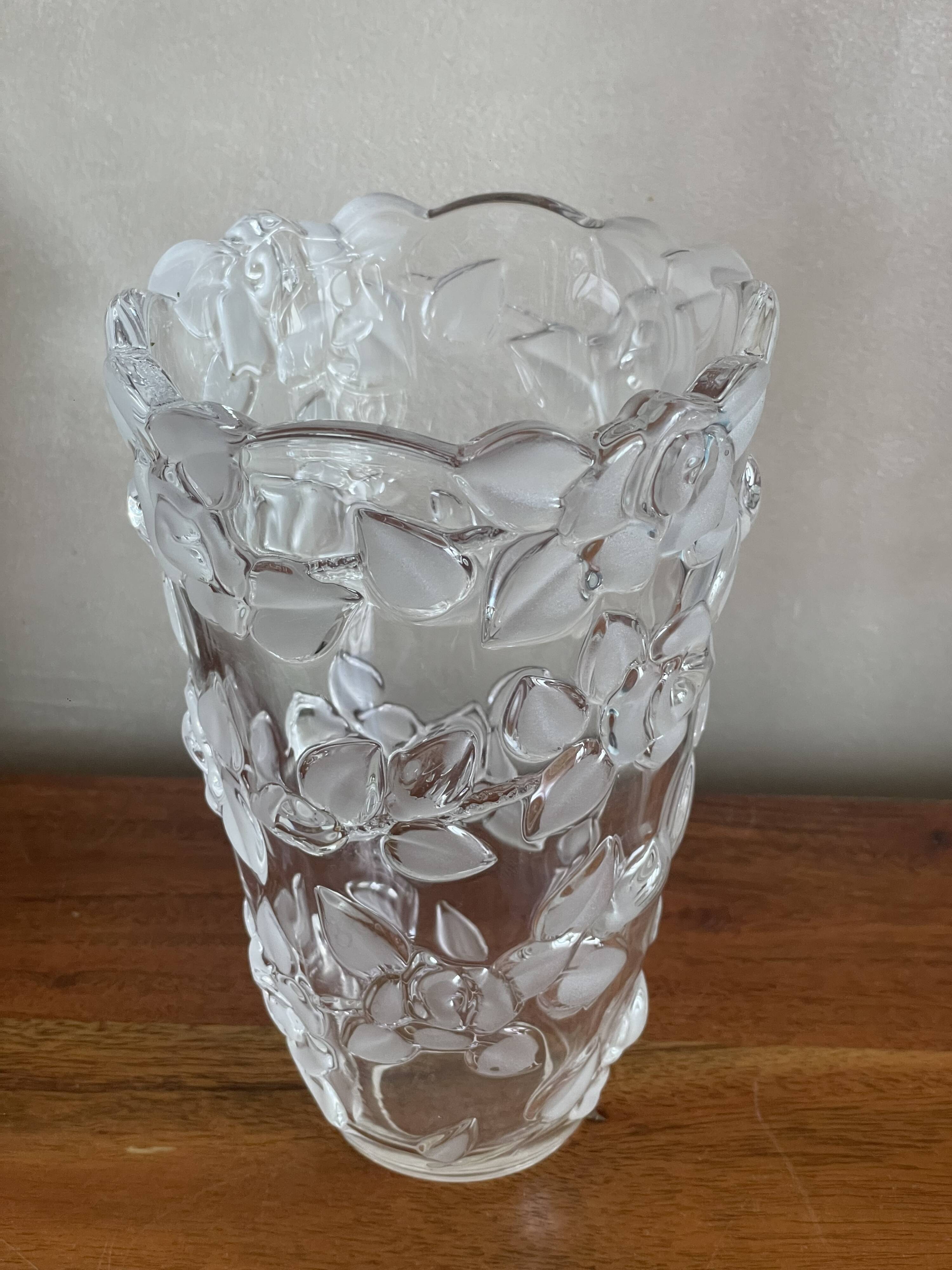 Molded glass vase with rose decor